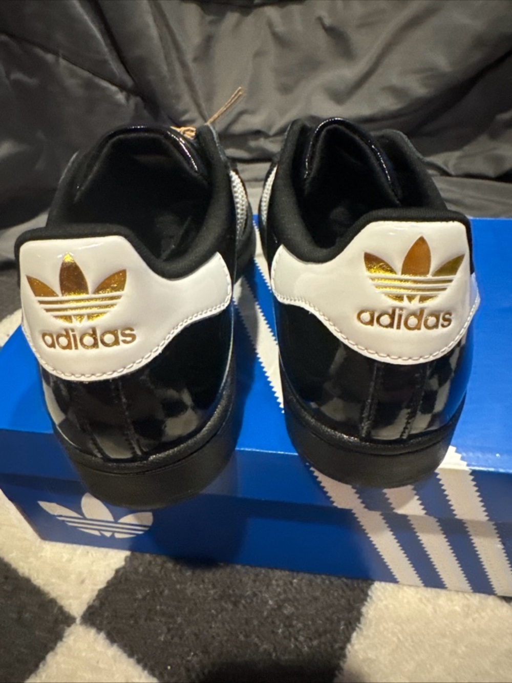 adidas Black White Superstar II Sneakers with Gold Logo - Picture 4 of 7
